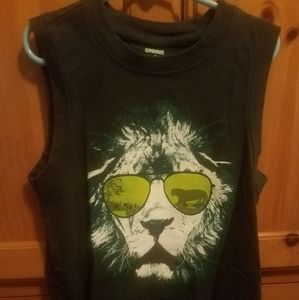 Gymboree, boys sleeveless tee, navy blue, Lion w/sunglasses design